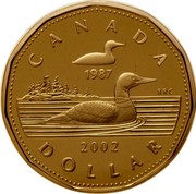 Canada Dollar 15th Anniversary of the Loonie Dollar 2002 Specimen KM# 462 CANADA 1987 CANADA RCC 2002 DOLLAR coin reverse Canada Dollar 15th Anniversary of the Loonie Dollar 2002 Specimen KM# 462 CANADA 1987 CANADA RCC 2002 DOLLAR coin reverse
