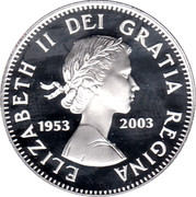 Canada Dollar Golden Jubilee 1953-2003 Proof KM# 473 ELIZABETH II DEI GRATIA REGINA 1953 2003 coin obverse