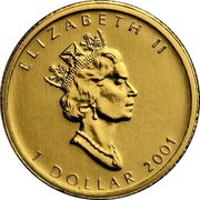 Canada Dollar Holographic Maple Leaves 2001 KM# 438 ELIZABETH II 1 DOLLAR 2001 coin obverse Canada Dollar Holographic Maple Leaves 2001 KM# 438 ELIZABETH II 1 DOLLAR 2001 coin obverse