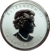 Canada Dollar Maple leaf 2004 Mint logo privy mark KM# 621 ELIZABETH II 1 DOLLAR 2004 coin obverse