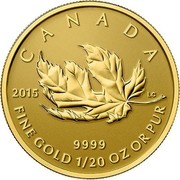 Canada Dollar Maple Leaf 2015 Proof KM# 1801 CANADA 2015 LC 9999 FINE GOLD 1/20 OZ OR PUR coin reverse Canada Dollar Maple Leaf 2015 Proof KM# 1801 CANADA 2015 LC 9999 FINE GOLD 1/20 OZ OR PUR coin reverse