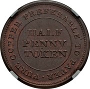 Canada Half Penny Token Trade & Navigation Preferable To Paper 1812 H NS-19A1 PURE COPPER PREFERABLE TO PAPER ∙ HALF PENNY TOKEN coin obverse Canada Half Penny Token Trade & Navigation Preferable To Paper 1812 H NS-19A1 PURE COPPER PREFERABLE TO PAPER ∙ HALF PENNY TOKEN coin obverse