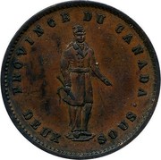 Canada One Penny 1852 Proof KM# Tn21a Quebec PROVINCE DU CANADA coin obverse
