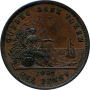 Canada One Penny 1852 Proof KM# Tn21a Quebec QUEBEC BANK TOKEN 1852 ONE PENNY coin reverse