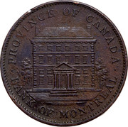 Canada One Penny Montréal Bank Token 1842 PC-2B KM# Tn19 BANK TOKEN CONCORDIA SALUS BANK OF MONTREAL 1842 ONE PENNY coin obverse Canada One Penny Montréal Bank Token 1842 PC-2B KM# Tn19 BANK TOKEN CONCORDIA SALUS BANK OF MONTREAL 1842 ONE PENNY coin obverse