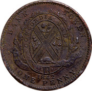Canada One Penny Montréal Bank Token 1842 PC-2B KM# Tn19 PROVINCE OF CANADA BANK OF MONTREAL coin reverse Canada One Penny Montréal Bank Token 1842 PC-2B KM# Tn19 PROVINCE OF CANADA BANK OF MONTREAL coin reverse