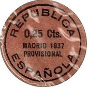 Spain 0,25 Сts Madrid black ink 1937 REPUBLICA ESPAÑOLA 0,25 CTS coin obverse