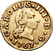 Spain 1/2 Escudo (Carlos III) KM# 389.2 CAROLUS III D G 1767 coin obverse Spain 1/2 Escudo (Carlos III) KM# 389.2 CAROLUS III D G 1767 coin obverse