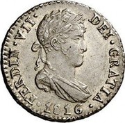 Spain 1/2 Real (Fernando VII) KM# 482.2 DEI GRATIA FERDIN VII 1816 coin obverse Spain 1/2 Real (Fernando VII) KM# 482.2 DEI GRATIA FERDIN VII 1816 coin obverse