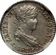 Spain 1/2 Real (Fernando VII) KM# 473.2 DEI GRATIA FERDIN VII 1814 coin obverse Spain 1/2 Real (Fernando VII) KM# 473.2 DEI GRATIA FERDIN VII 1814 coin obverse