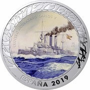 Spain 1,5 Euro Armored Cruiser Carlos V. Series II 2019 ♔M KM# 222 M CRUCERO ACORAZADO CARLOS V ESPAÑA 2019 coin obverse