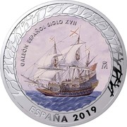 Spain 1,5 Euro Galeon Spanish Siglo XVII. Series IV 2019 ♔M M GALEÓN ESPAÑOL SIGLO XVII ESPAÑA 2019 coin obverse Spain 1,5 Euro Galeon Spanish Siglo XVII. Series IV 2019 ♔M M GALEÓN ESPAÑOL SIGLO XVII ESPAÑA 2019 coin obverse