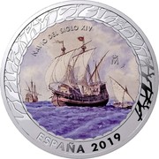 Spain 1,5 Euro Navio del Siglo XIV. Series III 2019 ♔M KM# 225 M NAVIO DEL SIGLO XIV ESPAÑA 2019 coin obverse