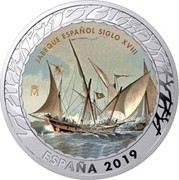 Spain 1,5 Euro Spanish Xebec 18th century. Series V 2019 ♔M KM# 237 ESPAÑA 2019 M JABEQUE ESPAÑOL SIGLO XVIII coin obverse Spain 1,5 Euro Spanish Xebec 18th century. Series V 2019 ♔M KM# 237 ESPAÑA 2019 M JABEQUE ESPAÑOL SIGLO XVIII coin obverse