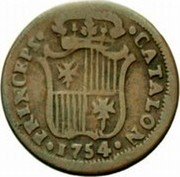 Spain 1 Ardite (Fernando VI clovers) PRINCEPS CATALON 1754 coin obverse Spain 1 Ardite (Fernando VI clovers) PRINCEPS CATALON 1754 coin obverse