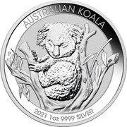 Australia 1 Dollar (Australian Koala) P AUSTRALIAN KOALA 2021 1OZ 9999 SILVER coin reverse Australia 1 Dollar (Australian Koala) P AUSTRALIAN KOALA 2021 1OZ 9999 SILVER coin reverse