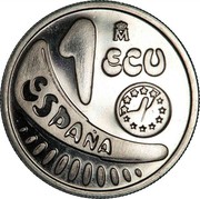 Spain 1 ECU European Economic Community 1989 ♔M X# M23 ESPAÑA 1 ECU M coin obverse Spain 1 ECU European Economic Community 1989 ♔M X# M23 ESPAÑA 1 ECU M coin obverse