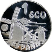 Spain 1 ECU Homage to Miguel de Cervantes 1994 ♔M Proof-like X# M45 ESPAÑA 1 ECU coin obverse Spain 1 ECU Homage to Miguel de Cervantes 1994 ♔M Proof-like X# M45 ESPAÑA 1 ECU coin obverse