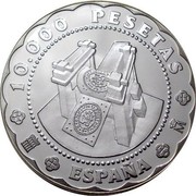 Spain 10.000 Pesetas Mint of Segovia 2001 10.000 PESETAS ESPAÑA M coin obverse Spain 10.000 Pesetas Mint of Segovia 2001 10.000 PESETAS ESPAÑA M coin obverse