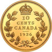 Canada 10 Cents (Canada's Rarest Coins) 10 CENTS CANADA 1936 coin reverse Canada 10 Cents (Canada's Rarest Coins) 10 CENTS CANADA 1936 coin reverse