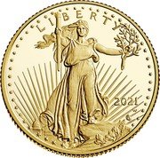 USA 10 Dollars American Gold Eagle 2021 W Proof L I B E R T Y 2021 W AG coin obverse USA 10 Dollars American Gold Eagle 2021 W Proof L I B E R T Y 2021 W AG coin obverse