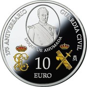 Spain 10 Euro 175th Anniversary of the National Civil Guard 2019 M Proof 10 EURO 175 ANIVERSARIO CIVIL GUARD DUQUE DE AHUMADA M coin reverse