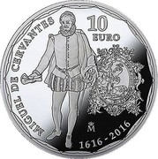 Spain 10 Euro 400th Anniversary of the Death of Miguel de Cervantes 2016 ♔M Proof MIGUEL DE CERVANTES 1616-2016 10 EURO M coin reverse Spain 10 Euro 400th Anniversary of the Death of Miguel de Cervantes 2016 ♔M Proof MIGUEL DE CERVANTES 1616-2016 10 EURO M coin reverse