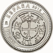 Spain 10 Euro 4th Series Numismatic Treasures - Dinero by Alphonse VIII 2012 ESPAÑA 2012 M 10 EURO coin obverse Spain 10 Euro 4th Series Numismatic Treasures - Dinero by Alphonse VIII 2012 ESPAÑA 2012 M 10 EURO coin obverse