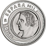 Spain 10 Euro Numismatic Treasures - Hispanic-Carthaginian 1.5 shekels 2011 KM# 1250 ESPAÑA 2011 M 10 EURO coin obverse