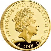 UK 10 Pounds (95 Anniversary of Queen Elizabeth II) ELIZABETH II D G REG F D 10 POUNDS 2021 JC coin obverse UK 10 Pounds (95 Anniversary of Queen Elizabeth II) ELIZABETH II D G REG F D 10 POUNDS 2021 JC coin obverse