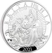 UK 10 Pounds Britannia and the Lion 2021 5 OZ 999 FINE SILVER BRITANNIA 2021 PJL coin reverse UK 10 Pounds Britannia and the Lion 2021 5 OZ 999 FINE SILVER BRITANNIA 2021 PJL coin reverse