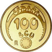 Spain 100 ECU European Economic Community 1989 ♔M X# M27 ESPAÑA 100 ECU M coin obverse Spain 100 ECU European Economic Community 1989 ♔M X# M27 ESPAÑA 100 ECU M coin obverse