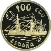 Spain 100 ECU Homage to the Navy - Casto Mendez Nunez 1996 ♔M ESPAÑA 100 ECU coin reverse Spain 100 ECU Homage to the Navy - Casto Mendez Nunez 1996 ♔M ESPAÑA 100 ECU coin reverse