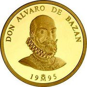 Spain 100 ECU Homage to the Navy 1995 DON ALVARO DE BAZAN 19 M 95 coin obverse Spain 100 ECU Homage to the Navy 1995 DON ALVARO DE BAZAN 19 M 95 coin obverse