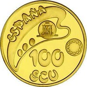 Spain 100 ECU Madrid - European Capital of Culture 1992 ♔M X# M38 ESPAÑA 100 ECU coin obverse Spain 100 ECU Madrid - European Capital of Culture 1992 ♔M X# M38 ESPAÑA 100 ECU coin obverse