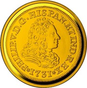 Spain 100 Euro 8th Series Numismatic Treasures - Doblon Philipp V 2017 M Proof PHILIP V D G HISPAN ET IND REX 1731 coin obverse