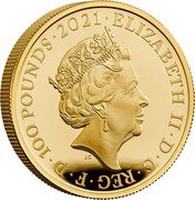 UK 100 Pounds (The Who) ELIZABETH II D G REG F D 100 POUNDS 2021 coin obverse UK 100 Pounds (The Who) ELIZABETH II D G REG F D 100 POUNDS 2021 coin obverse