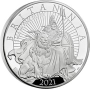 UK 1000 Pounds Britannia and the Lion 2021 BRITANNIA 2021 2 KILO 999 FINE SILVER PLJ coin reverse