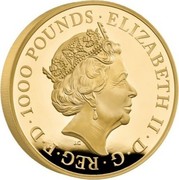 UK 1000 Pounds The Queen's Beasts 2021 Proof ELIZABETH II D G REG F D 1000 POUNDS J.C coin obverse UK 1000 Pounds The Queen's Beasts 2021 Proof ELIZABETH II D G REG F D 1000 POUNDS J.C coin obverse
