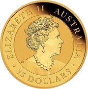 Australia 15 dollars (Australian Kookaburra) ELIZABETH II AUSTRALIA 15 DOLLARS coin obverse Australia 15 dollars (Australian Kookaburra) ELIZABETH II AUSTRALIA 15 DOLLARS coin obverse