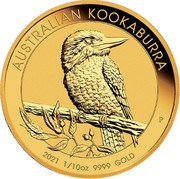 Australia 15 dollars (Australian Kookaburra) AUSTRALIAN KOOKABURRA 2021 1/10 OZ 9999 GOLD coin reverse Australia 15 dollars (Australian Kookaburra) AUSTRALIAN KOOKABURRA 2021 1/10 OZ 9999 GOLD coin reverse