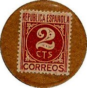 Spain 2 Cts Numeral 1938 REPUBLICA ESPAÑOLA 2 CTS CORREOS coin obverse Spain 2 Cts Numeral 1938 REPUBLICA ESPAÑOLA 2 CTS CORREOS coin obverse