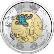 Canada 2 Dollars 100th Anniversary of the discovery of insulin colored 2021 1921 2021 INSU JK INSULIN INSULINE coin reverse