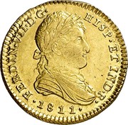 Spain 2 S KM# 456.2 Milled Real Coinage FERDIN VI D G HISP ET IND R 1811 coin obverse Spain 2 S KM# 456.2 Milled Real Coinage FERDIN VI D G HISP ET IND R 1811 coin obverse