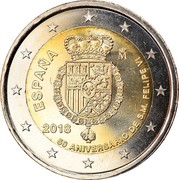 Spain 2 Euro (50th Anniversary of King Felipe VI) ESPAÑA 2018 M 50 ANIVERSARIO DE DON FELIPE VI coin obverse Spain 2 Euro (50th Anniversary of King Felipe VI) ESPAÑA 2018 M 50 ANIVERSARIO DE DON FELIPE VI coin obverse