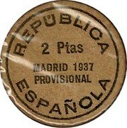 Spain 2 Ptas (Madrid) REPUBLICA ESPAÑOLA 2 PTAS. MADRID 1937 PROVISIONAL coin obverse