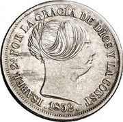 Spain 2 Reales (Isabel II) KM# 599.1 ISABEL 2 POR LA GRACIA DE DIOS Y LA CONST 1852 coin obverse Spain 2 Reales (Isabel II) KM# 599.1 ISABEL 2 POR LA GRACIA DE DIOS Y LA CONST 1852 coin obverse