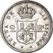 Spain 2 Reales (Isabel II) KM# 599.1 REINA DE LAS ESPANAS 2 RS coin reverse Spain 2 Reales (Isabel II) KM# 599.1 REINA DE LAS ESPANAS 2 RS coin reverse