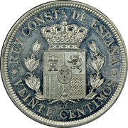 Spain 20 Centimos Alphonso XIII 1896 Proof X# 12 REY CONST DE ESPANA VEINTE CENTIMOS coin reverse Spain 20 Centimos Alphonso XIII 1896 Proof X# 12 REY CONST DE ESPANA VEINTE CENTIMOS coin reverse