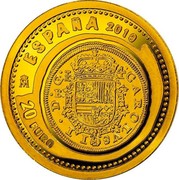 Spain 20 Euro 9th Series Numismatic Treasures - 4 Reales of Charles II 2019 M HISPANIARVM REX 1687 coin obverse Spain 20 Euro 9th Series Numismatic Treasures - 4 Reales of Charles II 2019 M HISPANIARVM REX 1687 coin obverse